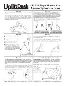 UPL020 Single Monitor Arm  Assembly Instructions Step Two  Step One