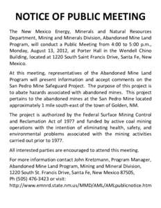 New Mexico Energy /  Minerals and Natural Resources Department / Business / Santa Fe /  New Mexico / Surface Mining Control and Reclamation Act / Coal mining / Santa Fe /  Mexico City / Open-pit mining / Mining / Surface mining / Occupational safety and health