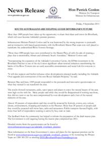 News Release www.premier.sa.gov.au Hon Patrick Conlon  Minister for Transport