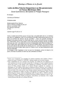 Généalogie et Histoire de la Caraïbe Lettre de Mme Febvrier-Despointes à sa fille pensionnaire en France (Martinique[removed]David Quénéhervé, Bernadette et Philippe Rossignol Enveloppe : Colonies par Bordeaux