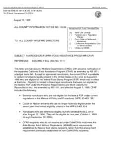 STATE OF CALIFORNIA--HEALTH AND HUMAN SERVICES AGENCY  GRAY DAVIS, Governor DEPARTMENT OF SOCIAL SERVICES 744 P Street, Sacramento, CA 95814