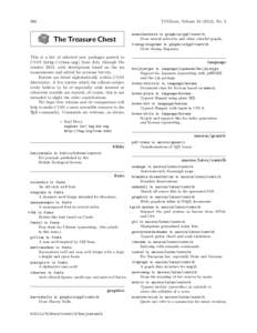 366  TUGboat, Volume[removed]), No. 3 The Treasure Chest This is a list of selected new packages posted to