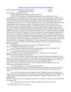 Southern Campaign American Revolution Pension Statements Pension application of Benjamin Gordon S32274 fn14NC Transcribed by Will Graves[removed]State of Illinois, Montgomery County