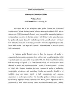 Quining the Quining of Qualia  Quining the Quining of Qualia William Webb Sir Wilfrid Laurier University, CA