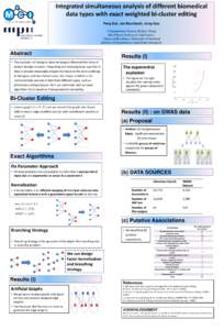 Integrated simultaneous analysis of different biomedical data types with exact weighted bi-cluster editing Peng Sun, Jan Baumbach, Jiong Guo Computational Systems Biology Group Max Planck Institute for Informatics, Clust