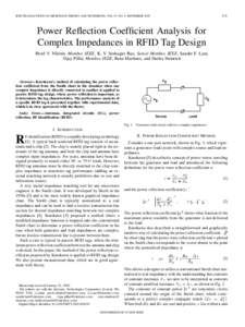 IEEE TRANSACTIONS ON MICROWAVE THEORY AND TECHNIQUES, VOL. 53, NO. 9, SEPTEMBERPower Reflection Coefficient Analysis for Complex Impedances in RFID Tag Design