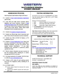 Dual Credit/Early Admissions STUDENT CHECKLIST ADMISSIONS PROCESS