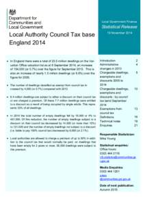 Local Government Finance  Statistical Release Local Authority Council Tax base England 2014