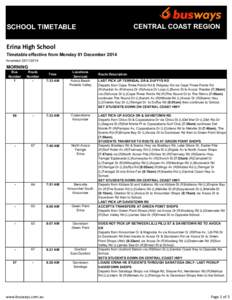 CENTRAL COAST REGION  SCHOOL TIMETABLE Erina High School Timetable effective from Monday 01 December 2014 Amended[removed]