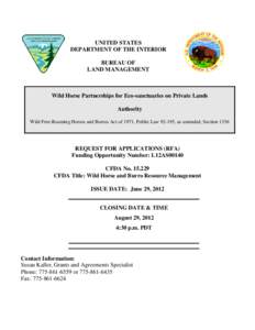 Grants / Equus / Land management / Feral horses / Bureau of Land Management / Conservation in the United States / Funding Opportunity Announcement / Horse / Burro / Equidae / Federal assistance in the United States / Public finance