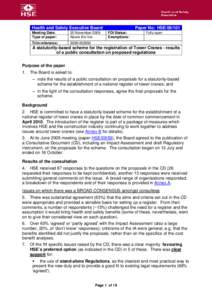 HSE[removed]::HSE Board Paper - A statutorily-based scheme for the registration of Tower Cranes - results of a public consultation on proposed regulations