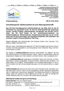 +++ Presse +++ Presse +++ Presse +++ Presse +++ Presse +++ Presse +++ Presse +++ Immobilienverband Deutschland IVD Verband der Immobilienberater, Makler, Verwalter und Sachverständigen Region Süd e.V. Geschäftsstelle 