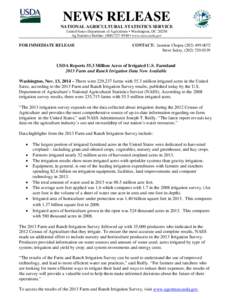 NEWS RELEASE NATIONAL AGRICULTURAL STATISTICS SERVICE United States Department of Agriculture • Washington, DC[removed]Ag Statistics Hotline: ([removed] • www.nass.usda.gov  FOR IMMEDIATE RELEASE