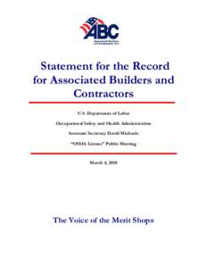 Occupational Safety and Health Administration / Lockout-tagout / Workplace safety / VPP / Independent Electrical Contractors / Contractor screening / Safety / Occupational safety and health / Risk