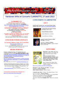 Vandoren Infos et Concerts CLARINETTE 27 août 2013