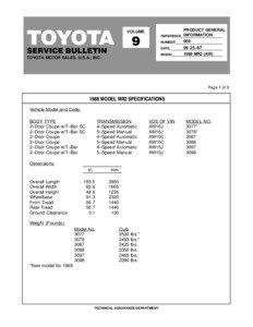 1988 MODEL MR2 SPECIFICATIONS T-PG009-87