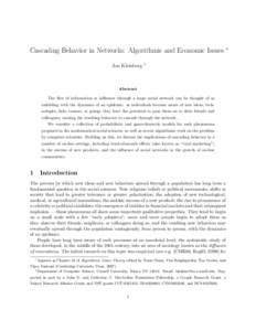 Cascading Behavior in Networks: Algorithmic and Economic Issues ∗ Jon Kleinberg