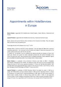 Press release th April 29 , 2014  Appointments within HotelServices