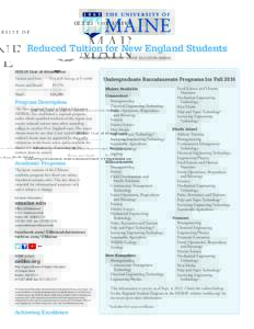 Reduced Tuition for New England Students NEW ENGLAND BOARD OF HIGHER EDUCATION (NEBHECost of Attendance Tuition and Fees Room and Board