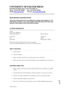 UNIVERSITY OF EXETER PRESS Reed Hall, Streatham Drive, Exeter EX4 4QR, UK Phone: + Fax: + Email:  Web site: www.exeterpress.co.uk