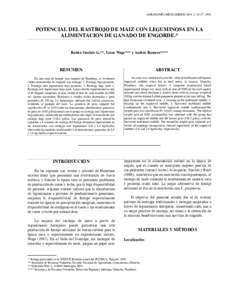 AGRONOMÍA MESOAMERICANA 3: POTENCIAL DEL RASTROJO DE MAIZ CON LEGUMINOSA EN LA ALIMENTACION DE GANADO DE ENGORDE.* Rubén Sinclair G.**, Linus Wege*** y Andrés Romero****