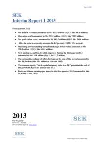 Page 1 of 42  SEK Interim ReportFirst quarter 2013 