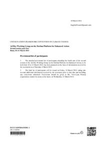 10 March 2014 English/French/Spanish only UNITED NATIONS FRAMEWORK CONVENTION ON CLIMATE CHANGE  Ad Hoc Working Group on the Durban Platform for Enhanced Action