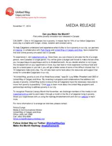 MEDIA RELEASE  November 17, 2014 Can you Make the Month? First online poverty simulation tool released in Canada