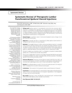 Pain Physician 2009; 12:[removed] • ISSN[removed]Systematic Review Systematic Review of Therapeutic Lumbar Transforaminal Epidural Steroid Injections