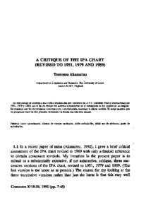 A CRITIQUE OF THE IPA CHART  (REVISED TO 1951,1979 AND[removed]Tsutomu Akamatsu Dcpartment of Lingüistica and Phonctics. The Univcrsity of Leeds Leeds LS2 9JT. England