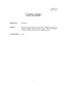 Item #V-16 April 12, 2011 97th GENERAL ASSEMBLY LEGISLATIVE REPORT