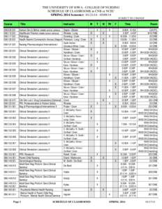 THE UNIVERSITY OF IOWA - COLLEGE OF NURSING SCHEDULE OF CLASSROOMS in CNB or NCEC SPRING 2014 Semester: [removed]14