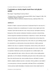 Accepted for publication in Geophysical Prospecting, July2006  Constraints on velocity-depth trends from rock physics models Peter Japsen1, Tapan Mukerji2 and Gary Mavko2 1