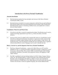 Introduction to the Dewey Decimal Classification About the Introduction 1.1