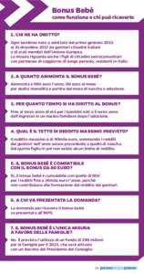 Bonus Bebè  come funziona e chi può riceverlo 1. CHI NE HA DIRITTO? Ogni bambino nato o adottato dal primo gennaio 2015 al 31 dicembre 2017 da genitori cittadini italiani