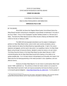 STATE OF CALIFORNIA STATE WATER RESOURCES CONTROL BOARD ORDER WQ[removed]In the Matter of the Petition of the RIALTO-AREA PERCHLORATE CONTAMINATION