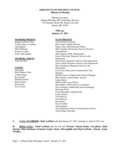 OREGON STATE HOUSING COUNCIL Minutes of Meeting Meeting Location: Oregon Housing and Community Services 725 Summer Street NE, Room 124 A/B Salem, OR 97301