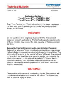 Technical Bulletin October 20, 2008 TB102008-3  Application Advisory: