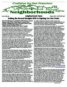 neighborhood views March 2011, XXXVIII No 3 Setting the Record Straight: RPD is Fighting For Our Parks www.csfn.net