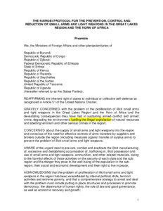 THE NAIROBI PROTOCOL FOR THE PREVENTION, CONTROL AND REDUCTION OF SMALL ARMS AND LIGHT WEAPONS IN THE GREAT LAKES REGION AND THE HORN OF AFRICA