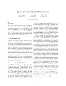 Sparse Recovery for Earth Mover Distance Rishi Gupta CSAIL MIT Piotr Indyk CSAIL MIT