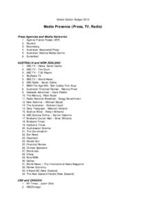 Global Carbon Budget[removed]Media Presence (Press, TV, Radio) Press Agencies and M edia Netw orks: 1. 2.