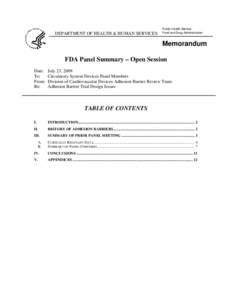 DEPARTMENT OF HEALTH & HUMAN SERVICES  Public Health Service Food and Drug Administration  Memorandum