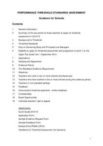 PERFORMANCE THRESHOLD STANDARDS ASSESSMENT Guidance for Schools Contents 1  General information