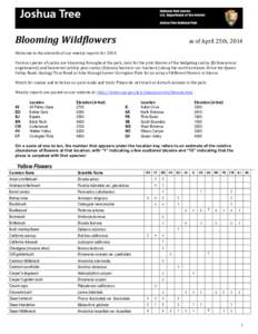 Blooming Wildflowers     as of April 25th, 2014  Welcome to the eleventh of our weekly reports for 2014.   