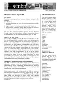 MIGRATION HERITAGE PROJECT NEWSLETTER  Issue 8 December 2006 Chairman’s Annual Report 2006