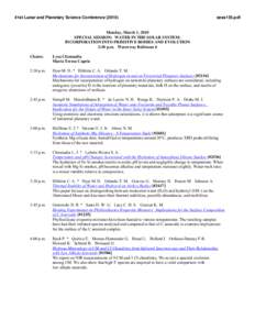 41st Lunar and Planetary Science Conference[removed]sess155.pdf Monday, March 1, 2010 SPECIAL SESSION: WATER IN THE SOLAR SYSTEM: