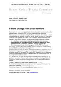 Corrections / Mass media / Communication / Press Complaints Commission / Paul Dacre / Press Standards Board of Finance