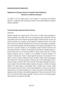 EUROPEAN SCIENCE FOUNDATION  Supplement to European Science Foundation Policy Briefing 24: “Research on Infectious Diseases” Full Report of ad hoc Expert Group on basic research in microbiology and infectious disease