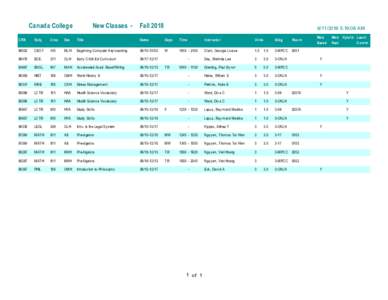 Canada College  New Classes - Fall 2018